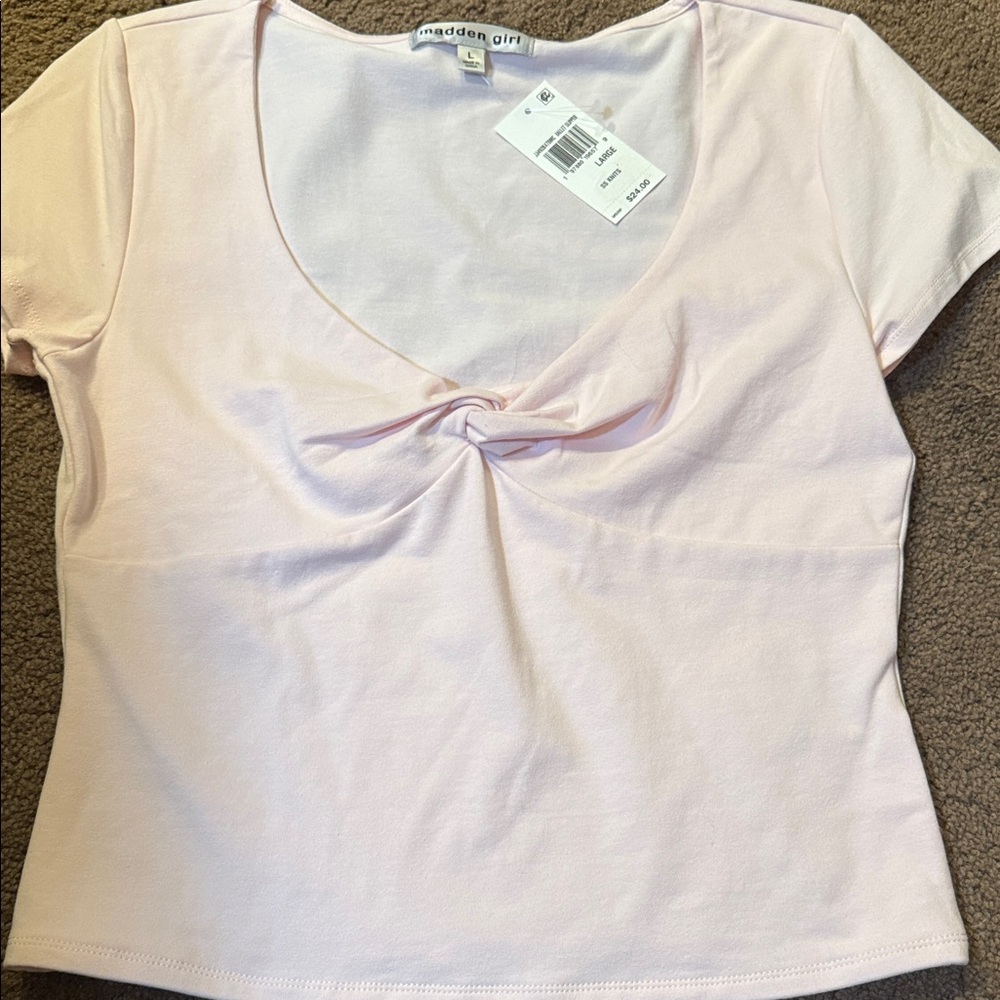 Madden Girl Light Pink Twist Front Tee Size Large. NWT